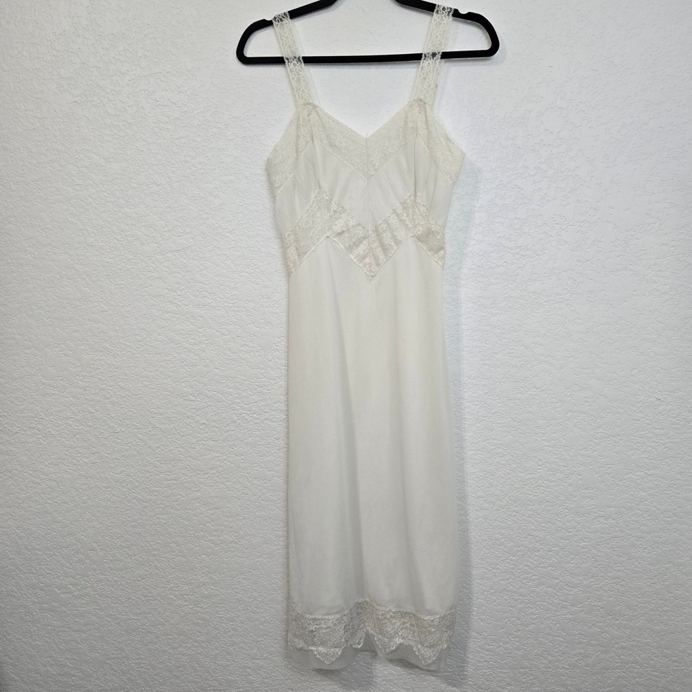 Vintage 34 White Lace Trim Slip Dress Lingerie Sleeveless Classic Sears Roebuck